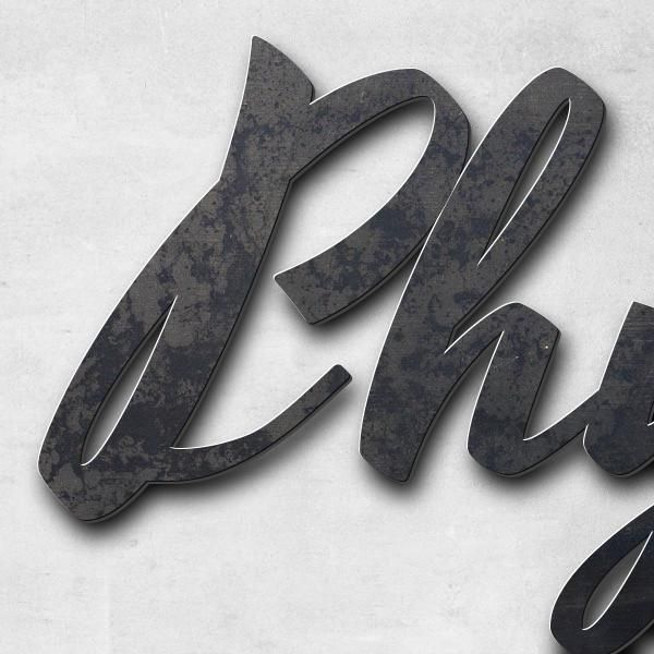 Schriftzug "Physiotherapie" in Schriftart "Retroracer", Cortenstahl unbehandelt - hochwertig & wette