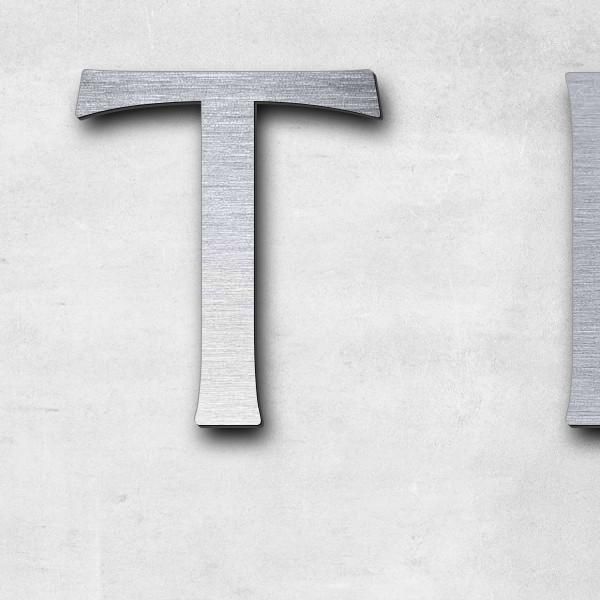 Schriftzug "T H - S O L U T I O N S . at", Acryl-Kunststoff in Edelstahl-Optik gebürstet - hochwert