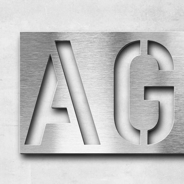 Schriftzug "agrar Servis" in Schriftart "Blash", Edelstahl V2A gebürstet - hochwertig & wetterbestän