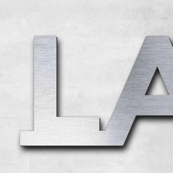 Schriftzug "Labor" in Schriftart "Baseline", Acryl-Kunststoff in Edelstahl-Optik gebürstet - hochwer