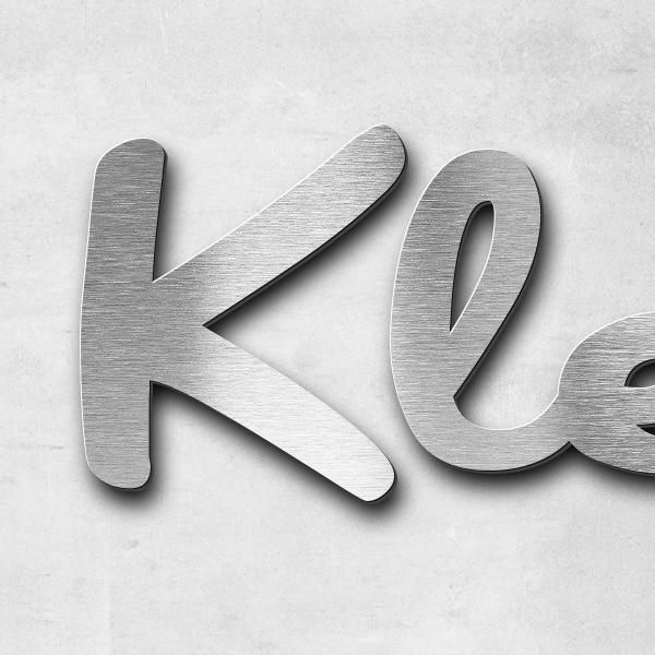 Schriftzug "Klein Olli" in Schriftart "Lilly", Edelstahl V2A gebürstet - hochwertig & wetterbeständi