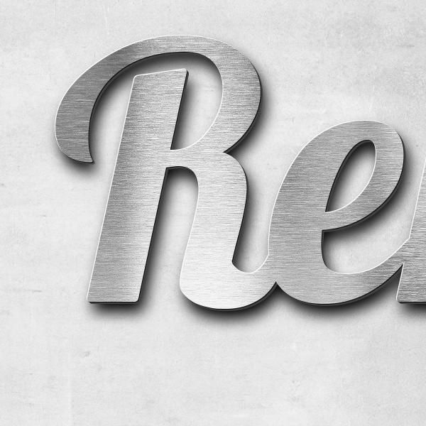 Schriftzug "Renate Rösener" in Schriftart "Catdog", Edelstahl V2A gebürstet - hochwertig & wetterbes