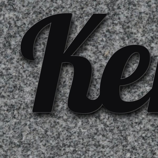 Schriftzug "Kerda" in Schriftart "Catdog", Edelstahl V2A pulverbeschichtet - hochwertig & wetterbest