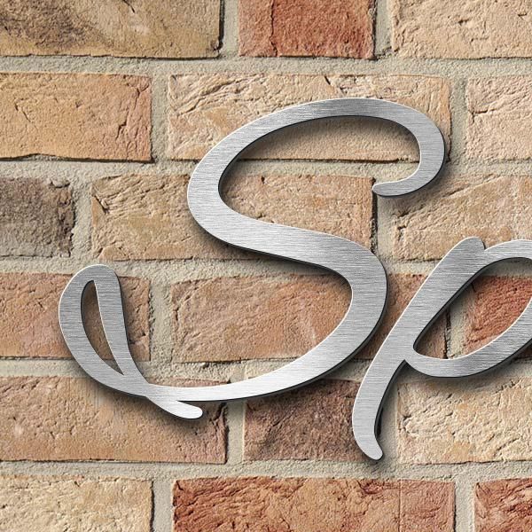 Schriftzug "Spargelhof" in Schriftart "Jessari", Edelstahl V2A gebürstet - hochwertig & wetterbestän