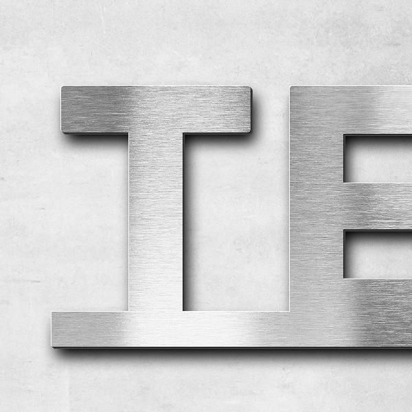 Schriftzug "Temminghoff" in Schriftart "Baseline", Edelstahl V2A gebürstet - hochwertig & wetterbest