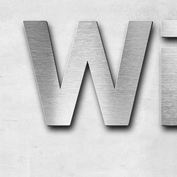 Schriftzug "Withauweg 1" in Schriftart "Sans", Edelstahl V2A gebürstet - hochwertig & wetterbeständi