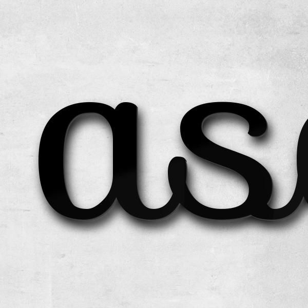 Schriftzug "asdf" in Schriftart "Autumna", Acryl-Kunststoff schwarz, glänzend - hochwertig & wetterb