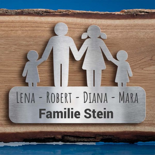 Familien-Türschild Edelstahl, 2 Töchter (personalisierbar)