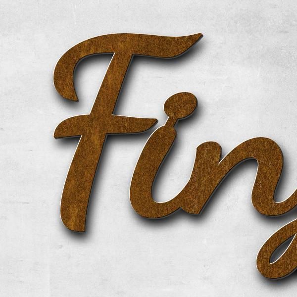 Schriftzug "Finja ?" in Schriftart "Filigrano", Cortenstahl voroxidiert - hochwertig & wetterbeständig