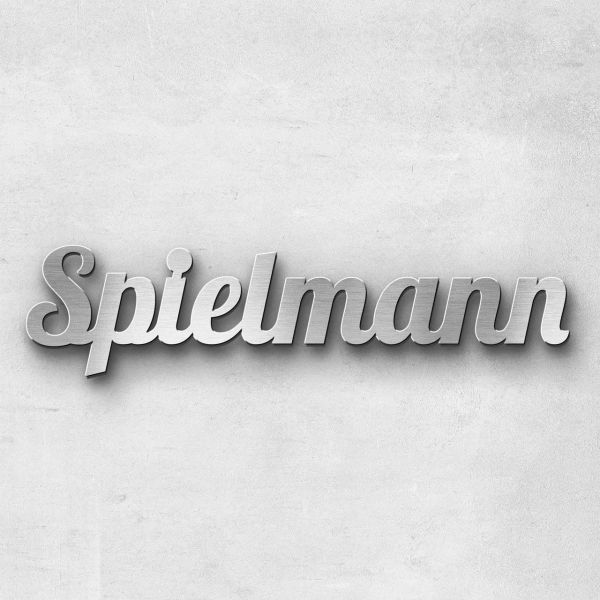 Schriftzug "Spielmann" Edelstahl gebürstet