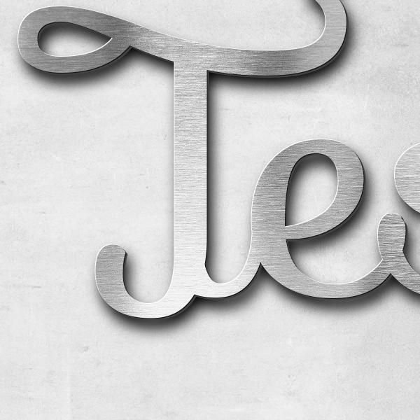 Schriftzug "Testsssssssssssssssssssssssssssssssssssssssssssssssssssssssssss", Edelstahl V2A gebürste