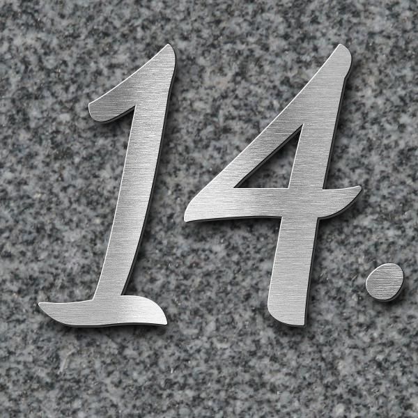 Schriftzug "14.04.1943-10.11.2022" in Schriftart "Filigrano", Edelstahl V2A gebürstet - hochwertig &