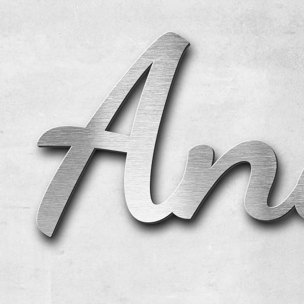 Schriftzug "Andr,e" in Schriftart "Filigrano", Edelstahl V2A gebürstet - hochwertig & wetterbeständi