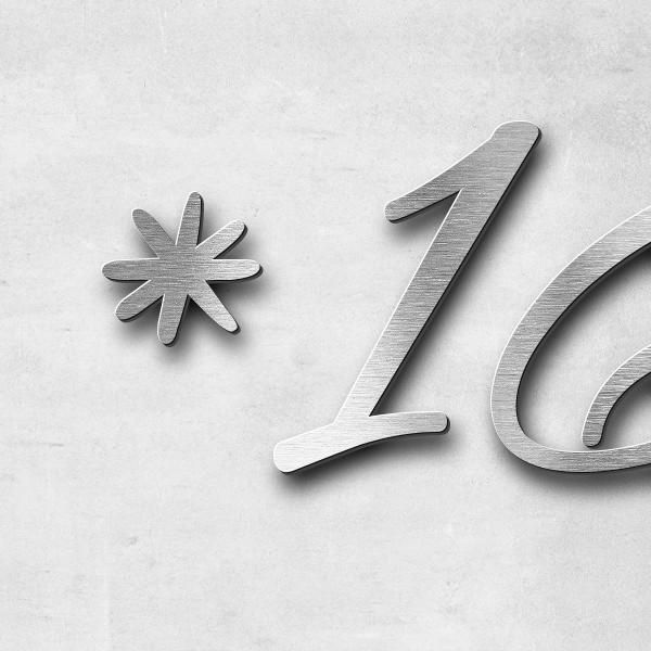 Schriftzug "*16.11.2001" in Schriftart "Jessari", Edelstahl V2A gebürstet - hochwertig & wetterbestä