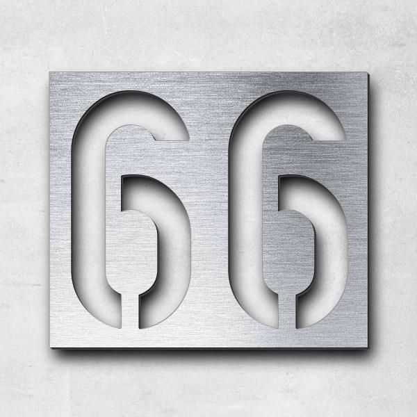Schriftzug "66" in Schriftart "Blash", Acryl-Kunststoff in Edelstahl-Optik gebürstet - hochwertig &