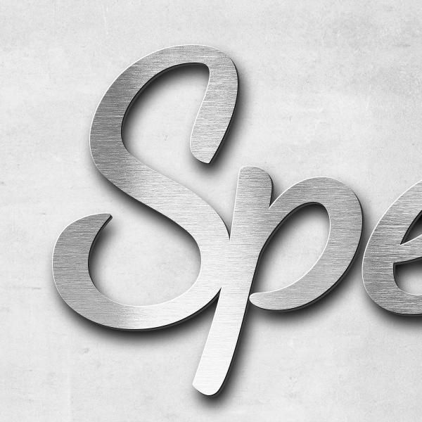 Schriftzug "Speedy" in Schriftart "Filigrano", Edelstahl V4A gebürstet - hochwertig & wetterbeständi