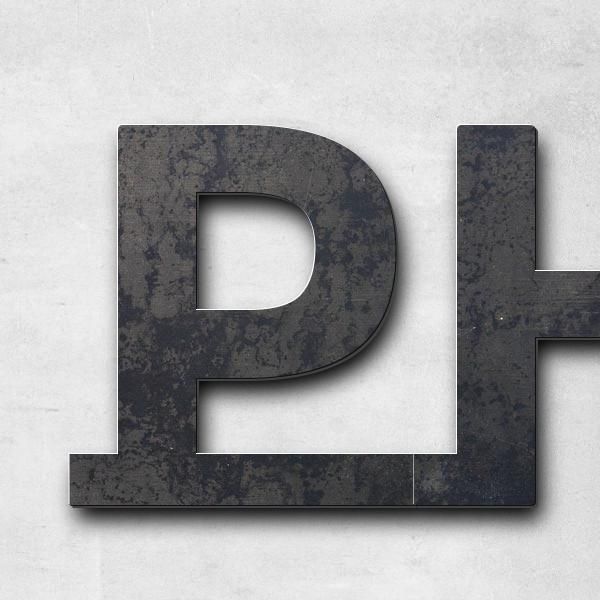 Schriftzug "Physiotherapie" in Schriftart "Baseline", Cortenstahl unbehandelt - hochwertig & wetterb