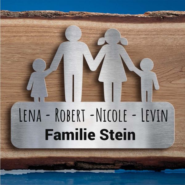 Familien-Türschild Edelstahl, Tochter - Sohn - Eltern (personalisierbar)