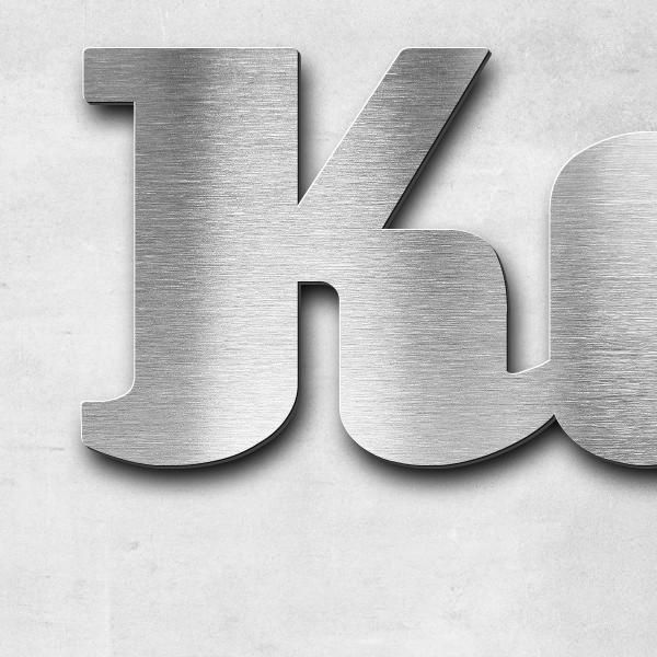 Schriftzug "Katrins Blumen" in Schriftart "Woofer", Edelstahl V2A gebürstet - hochwertig & wetterbes