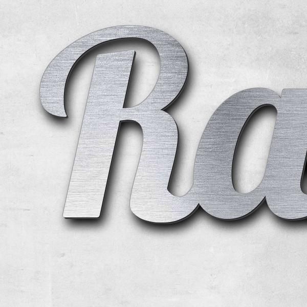 Schriftzug "Rasen-Gräber" in Schriftart "Catdog", Acryl-Kunststoff in Edelstahl-Optik gebürstet - ho