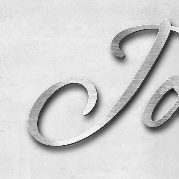 Schriftzug "Josef Sitny" in Schriftart "Jessari", Edelstahl V2A gebürstet - hochwertig & wetterbestä