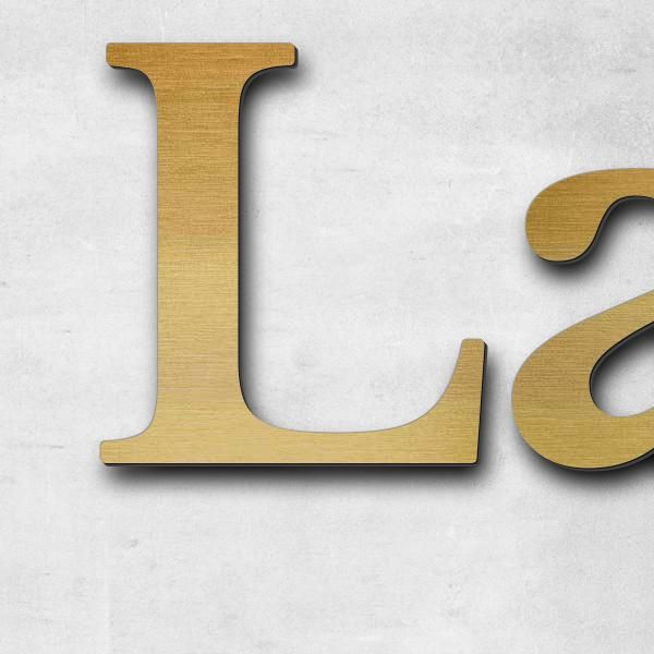 Schriftzug "La Mezza Luna", Acryl-Kunststoff in Messing-Optik gebürstet - hochwertig & wetterbeständ