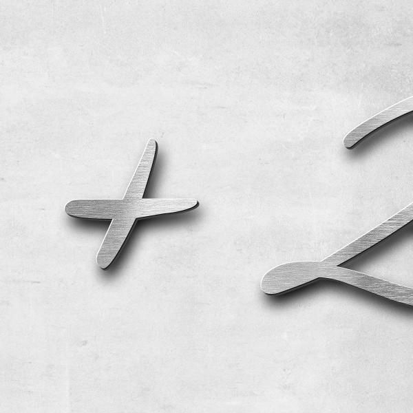 Schriftzug "+ 24.02.2025" in Schriftart "Jessari", Edelstahl V2A gebürstet - hochwertig & wetterbest
