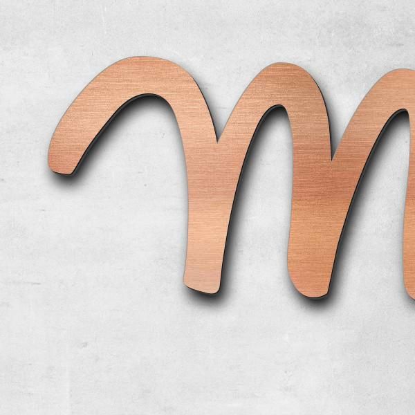 Lettering "Mme & M CHAMPEAUX", acrylic plastic in Aspect cuivre brushed - high quality & weather resistant