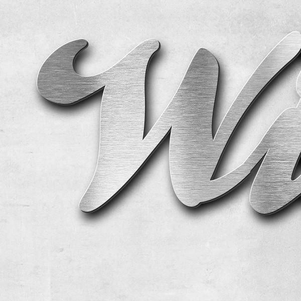 Schriftzug "Wiebusch" in Schriftart "Ballpark", Edelstahl V2A gebürstet - hochwertig & wetterbeständ