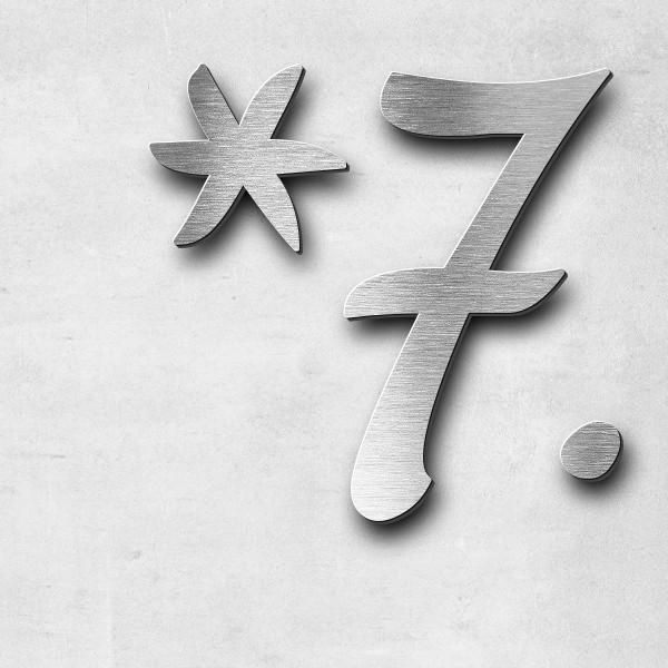 Schriftzug "*7.9.1948" in Schriftart "Filigrano", Edelstahl V2A gebürstet - hochwertig & wetterbestä