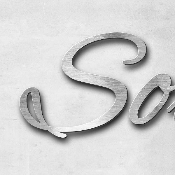 Schriftzug "Sonja & Sönke" in Schriftart "Jessari", Edelstahl V2A gebürstet - hochwertig & wetterbes