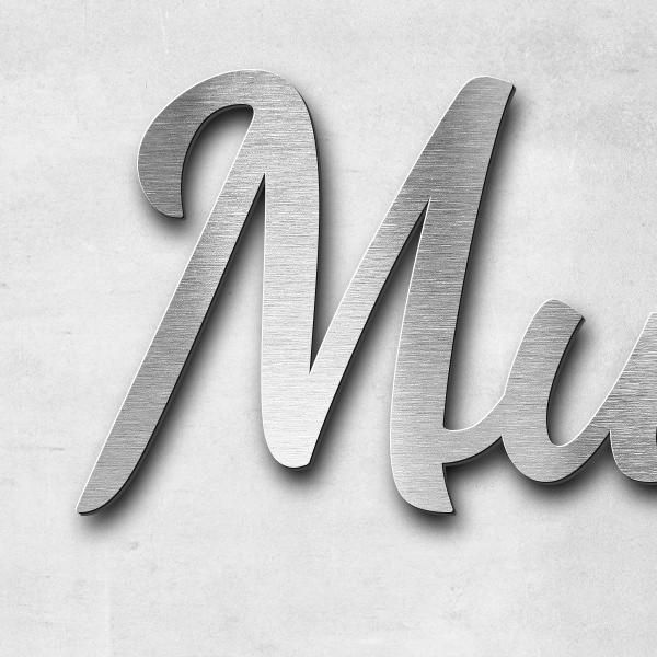 Schriftzug "Music..." in Schriftart "Filigrano", Edelstahl V2A gebürstet - hochwertig & wetterbestän