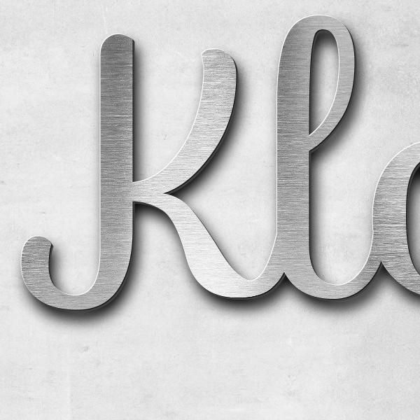 Schriftzug "Klosterlechfeld" in Schriftart "Autumna", Edelstahl V2A gebürstet - hochwertig & wetterb