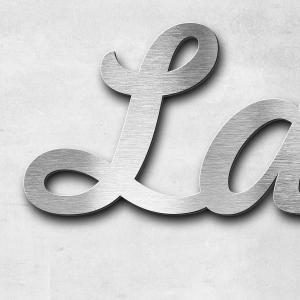 Schriftzug "La Isla Bonita" in Schriftart "Scriptus", Edelstahl V2A gebürstet - hochwertig & wetterb