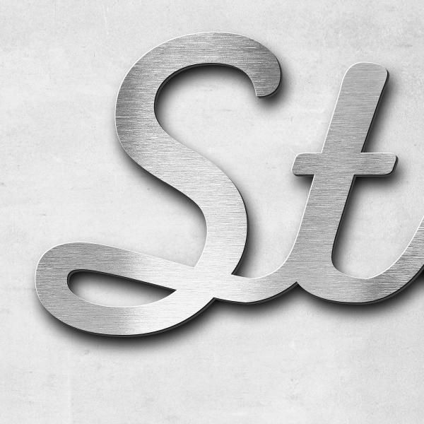 Schriftzug "Strandglück" in Schriftart "Scriptus", Edelstahl V4A gebürstet - hochwertig & wetterbest