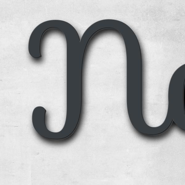 Schriftzug "Naturprodukte für Heimtier" in Schriftart "Autumna", Edelstahl V2A pulverbeschichtet - h