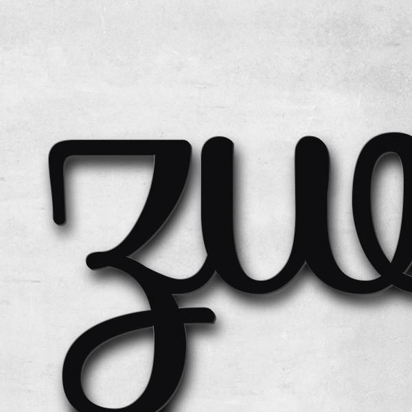 Schriftzug "zwölf" in Schriftart "Autumna", Edelstahl V2A pulverbeschichtet - hochwertig & wetterbes