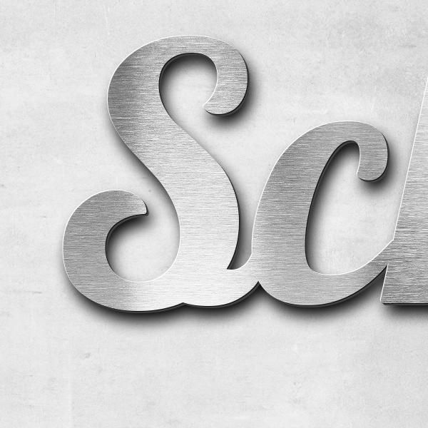 Schriftzug "Schneider" in Schriftart "Catdog", Edelstahl V2A gebürstet - hochwertig & wetterbeständi