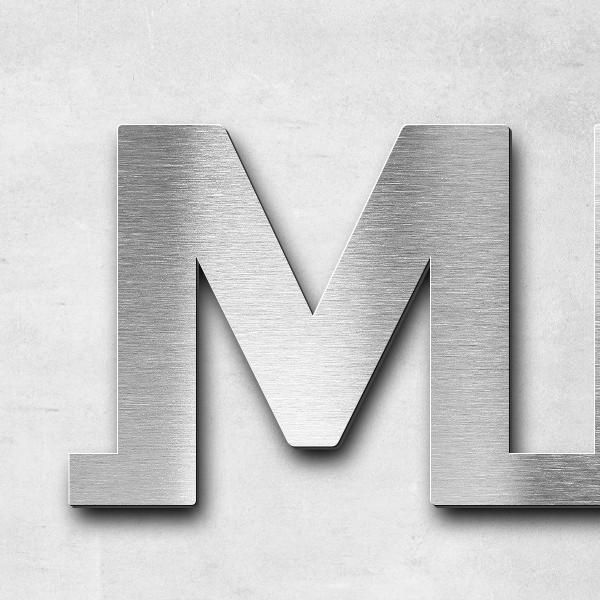 Schriftzug "Mellrichstädter Str.2" in Schriftart "Baseline", Edelstahl V2A gebürstet - hochwertig &