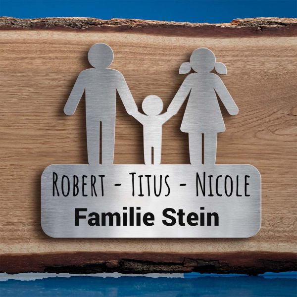 Familien-Türschild Edelstahl, Sohn - Eltern (personalisierbar)