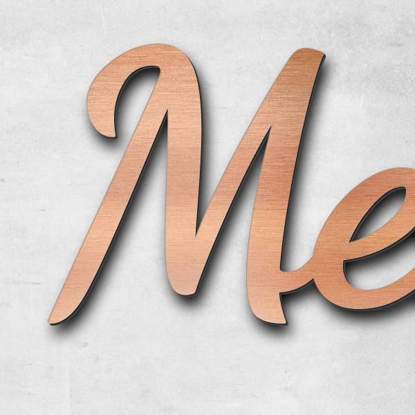 Schriftzug "Mechthild" in Schriftart "Filigrano", Acryl-Kunststoff in Kupfer-Optik gebürstet - hochw