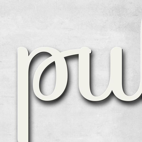 Schriftzug "pulver" in Schriftart "Autumna", Edelstahl V2A pulverbeschichtet - hochwertig & wetterbe