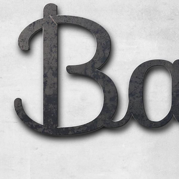 Schriftzug "Badezimmer" in Schriftart "Autumna", Cortenstahl unbehandelt - hochwertig & wetterbestän