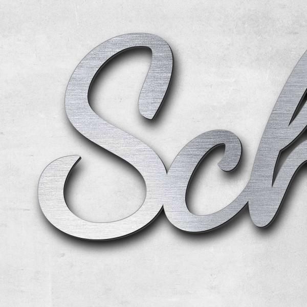 Schriftzug "Schmidt Peter", Acryl-Kunststoff in Edelstahl-Optik gebürstet - hochwertig & wetterbestä