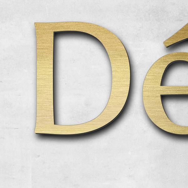 Lettering "Dépôt Vente", acrylic plastic in Aspect laiton brushed - high quality & weather resistant