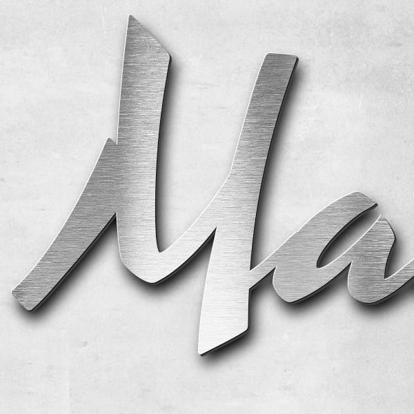 Schriftzug "Mascha" in Schriftart "Retroracer", Edelstahl V2A gebürstet - hochwertig & wetterbeständ