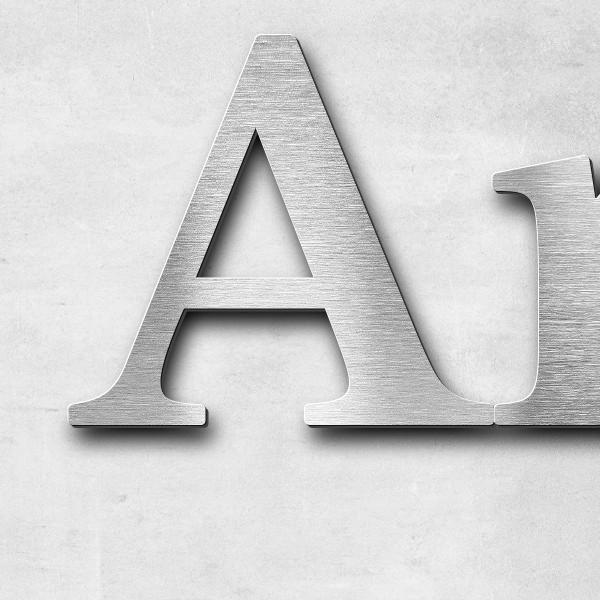 Schriftzug "Antje Kaczorowski" in Schriftart "Serif", Edelstahl V2A gebürstet - hochwertig & wetterb