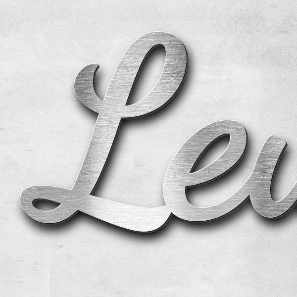 Schriftzug "Lewitzka" in Schriftart "Filigrano", Edelstahl V2A gebürstet - hochwertig & wetterbestän