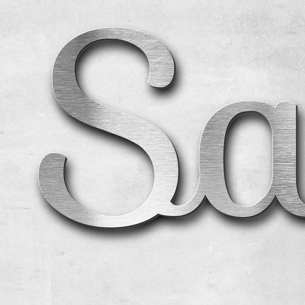 Schriftzug "Saarbrücker.Str. 8 b" in Schriftart "Autumna", Edelstahl V2A gebürstet - hochwertig & we