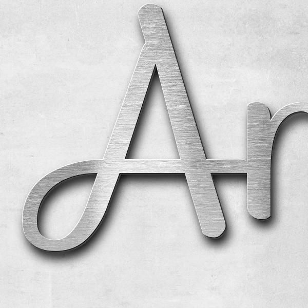 Schriftzug "Andreas Abt" in Schriftart "Autumna", Edelstahl V2A gebürstet - hochwertig & wetterbestä